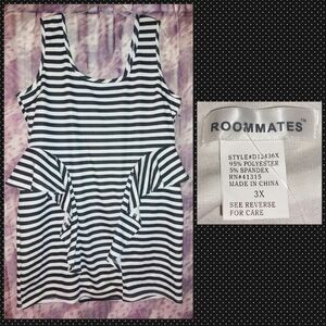 Roommates brand Black & White Striped Soft Knit Tank Bodycon Dress Jrs Plus 3X